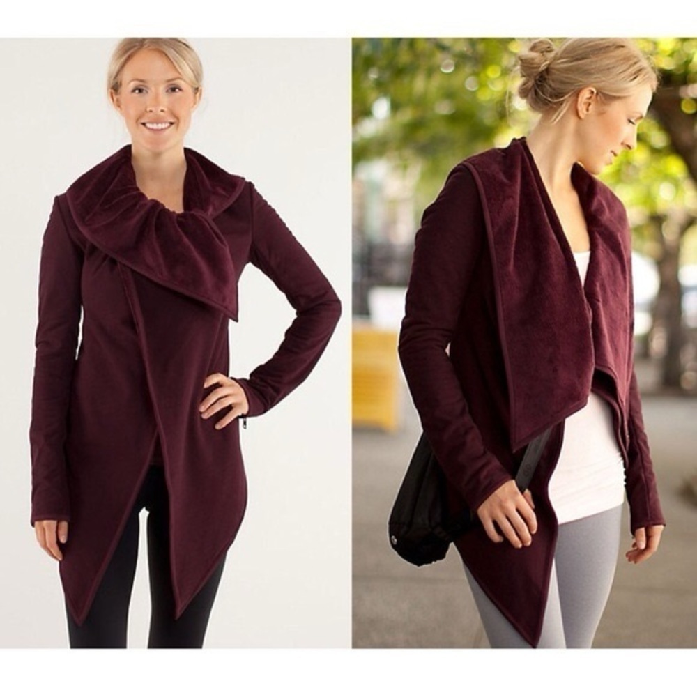 Lululemon Women's 10 Presence Of Mind Jacket Bordeaux Drama Drape Fleece Lined - Picture 2 of 16